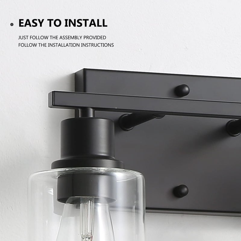EMONG 2-Lights Bathroom Light Fixtures, Matte Black Vanity Light with Glass Shade, Modern Wall Sconces Lighting for Bathroom,Mirror,Farmhouse,Hallway - Image 5